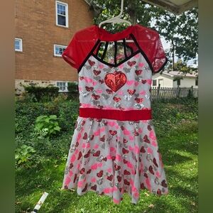 Heart Patterned Dress with Red Accents